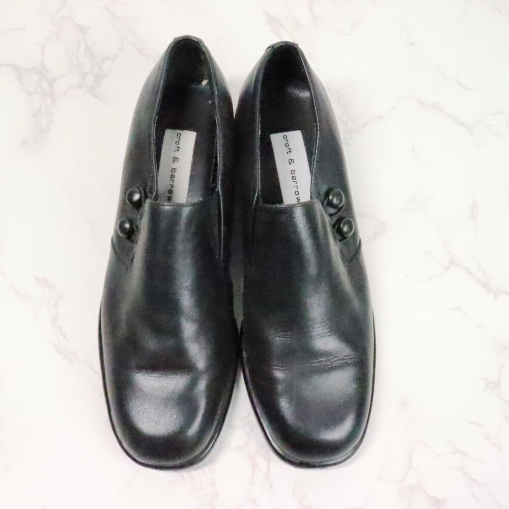 Croft & Barrow Womens 8M Katie Black Leather Chunky Y2K Square Toe Loafer Shoes - Picture 2 of 10